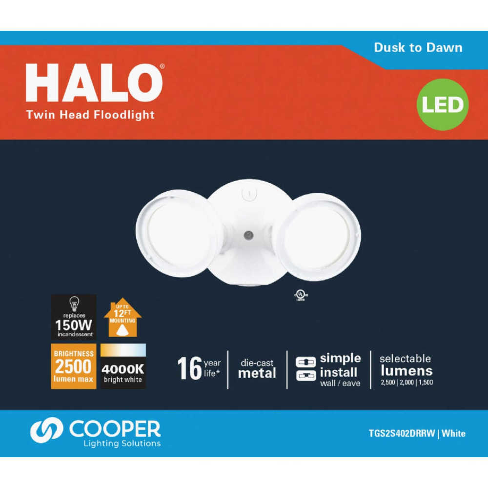 Halo Dusk to Dawn 2 Head Floodlight White 21.6W 2500 Lumen LED - Flockneti