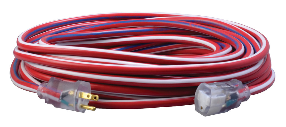 Southwire 12/3 50 Ft. SJTW Made in the USA Red/White/Blue Extension Cord - Flockneti