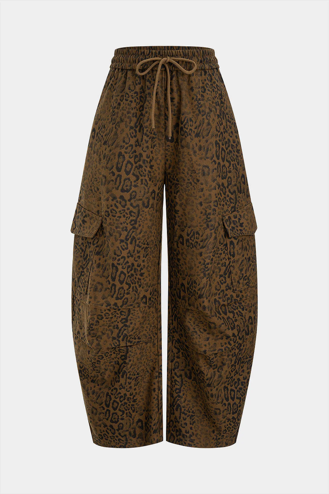Leopard Print Drawstring Shirred Waistband Pants - Flockneti