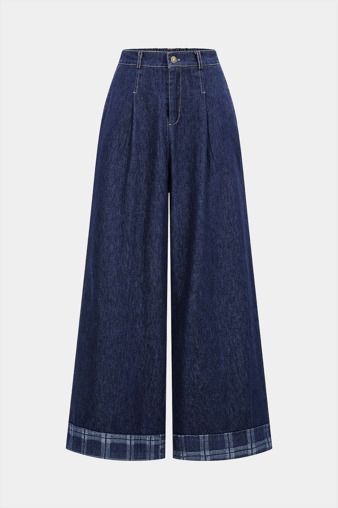 Denim Plaid Print Straight Leg Jeans - Flockneti