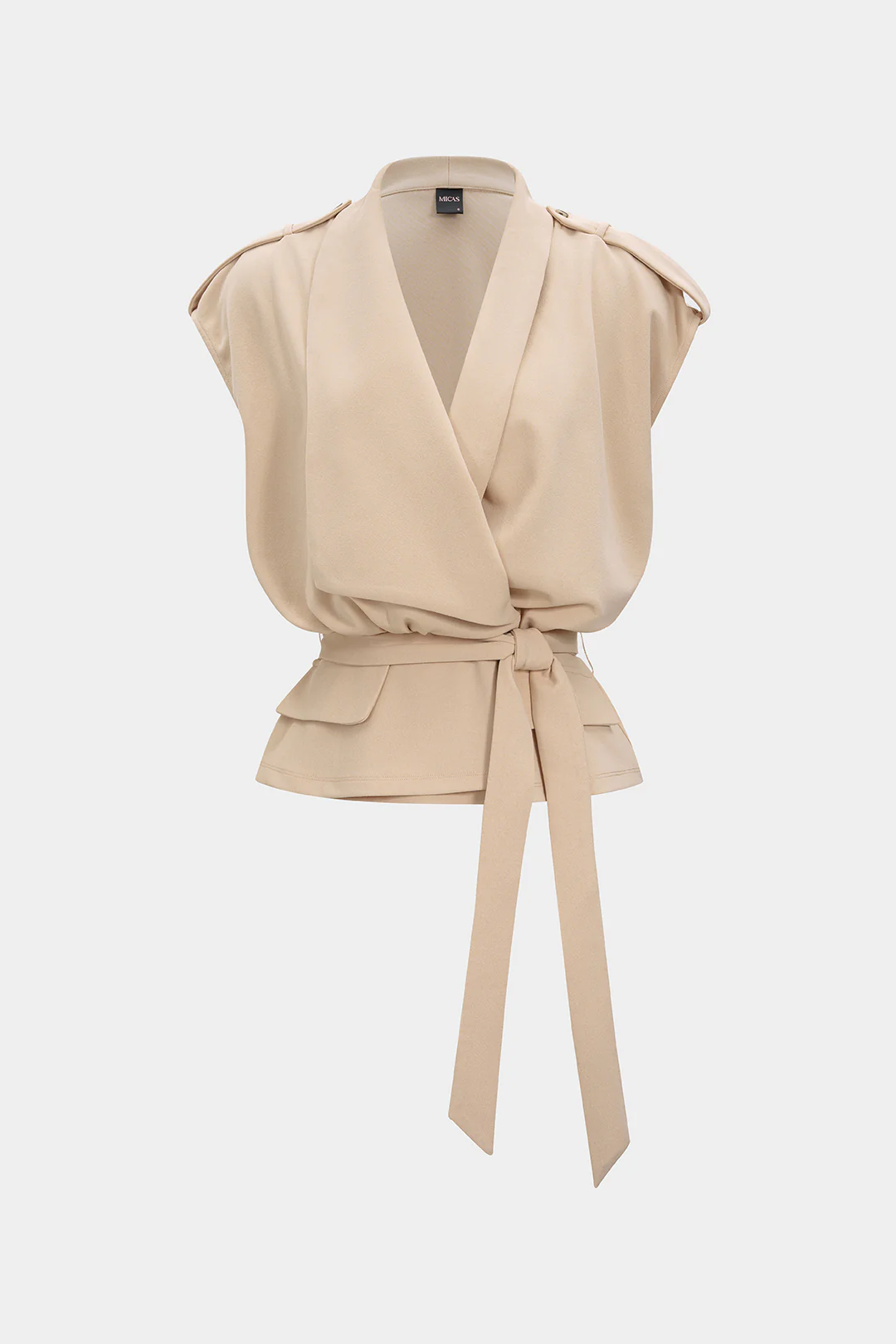 Linen Tie Front Asymmetrical Vest - Flockneti