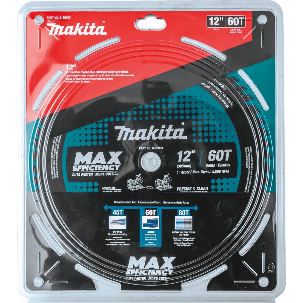 Makita 12″ 60T Carbide-Tipped Max Efficiency Miter Saw Blade - Flockneti