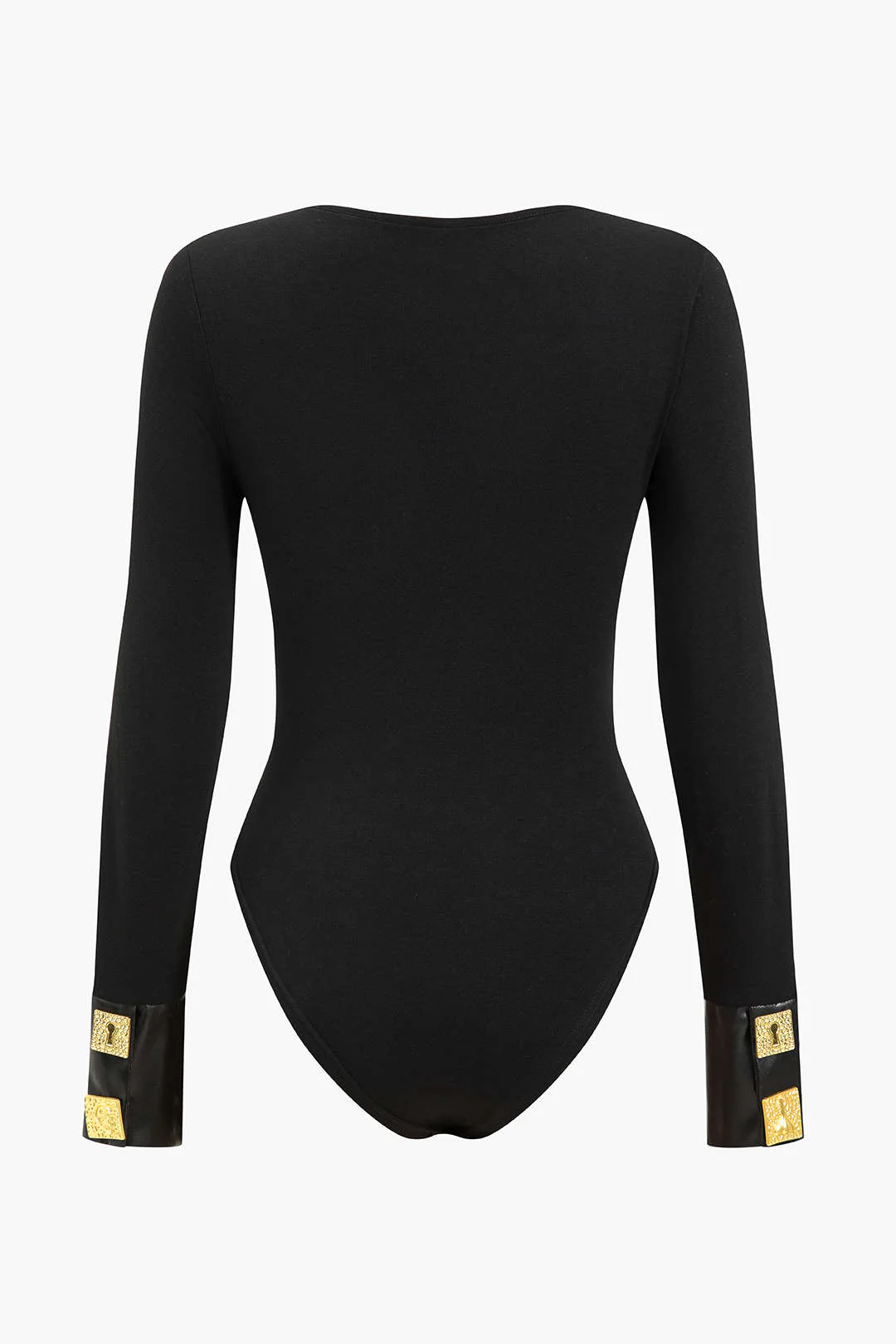 Faux Leather Patchwork Button Bodysuit - Flockneti