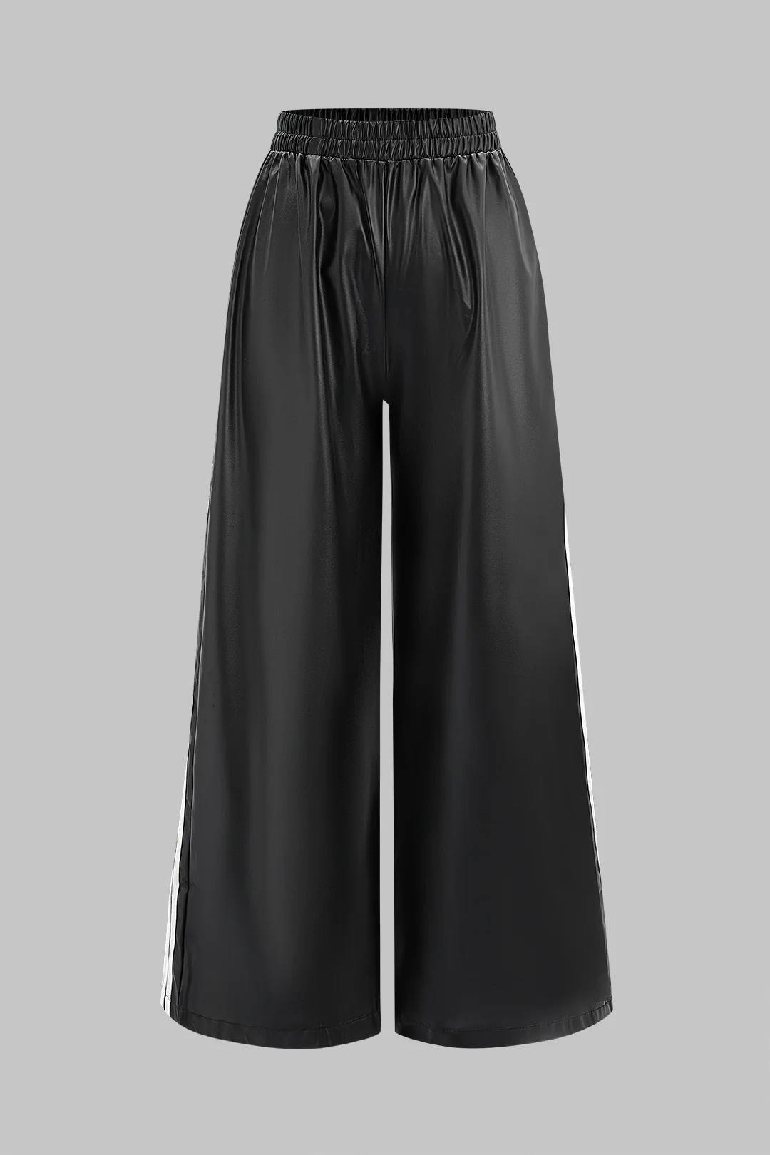 Faux Leather Contrast Shirred Waistband Wide Leg Pants - Flockneti