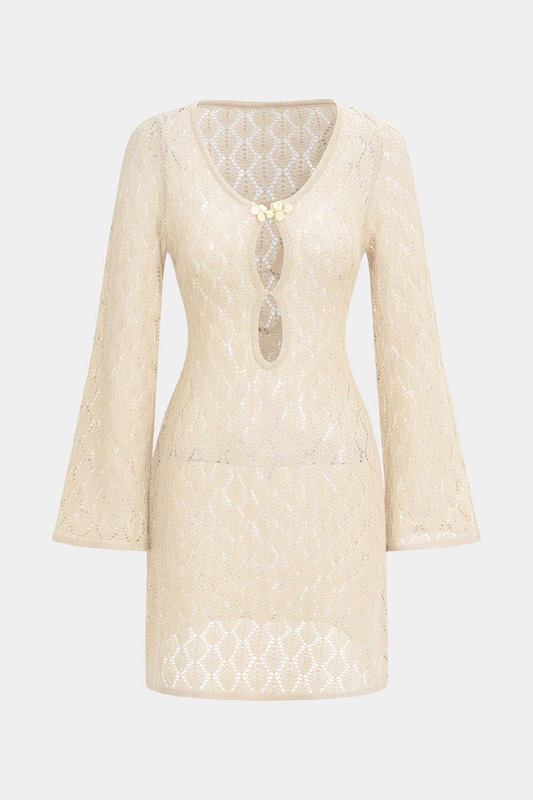 Knit Cut Out V-Neck Long Sleeve Dress - Flockneti