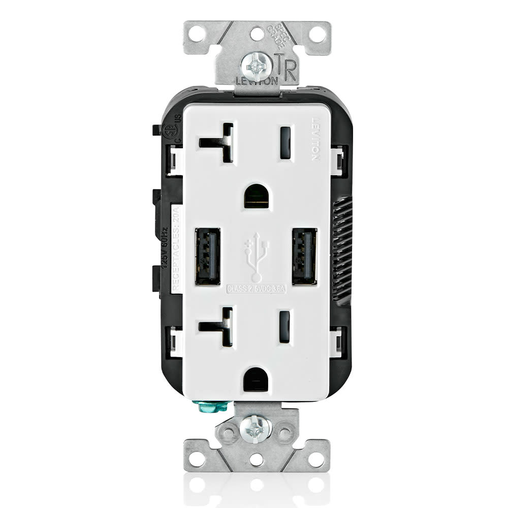 Leviton Combination Duplex Receptacle/Outlet 20A 125V White - Flockneti