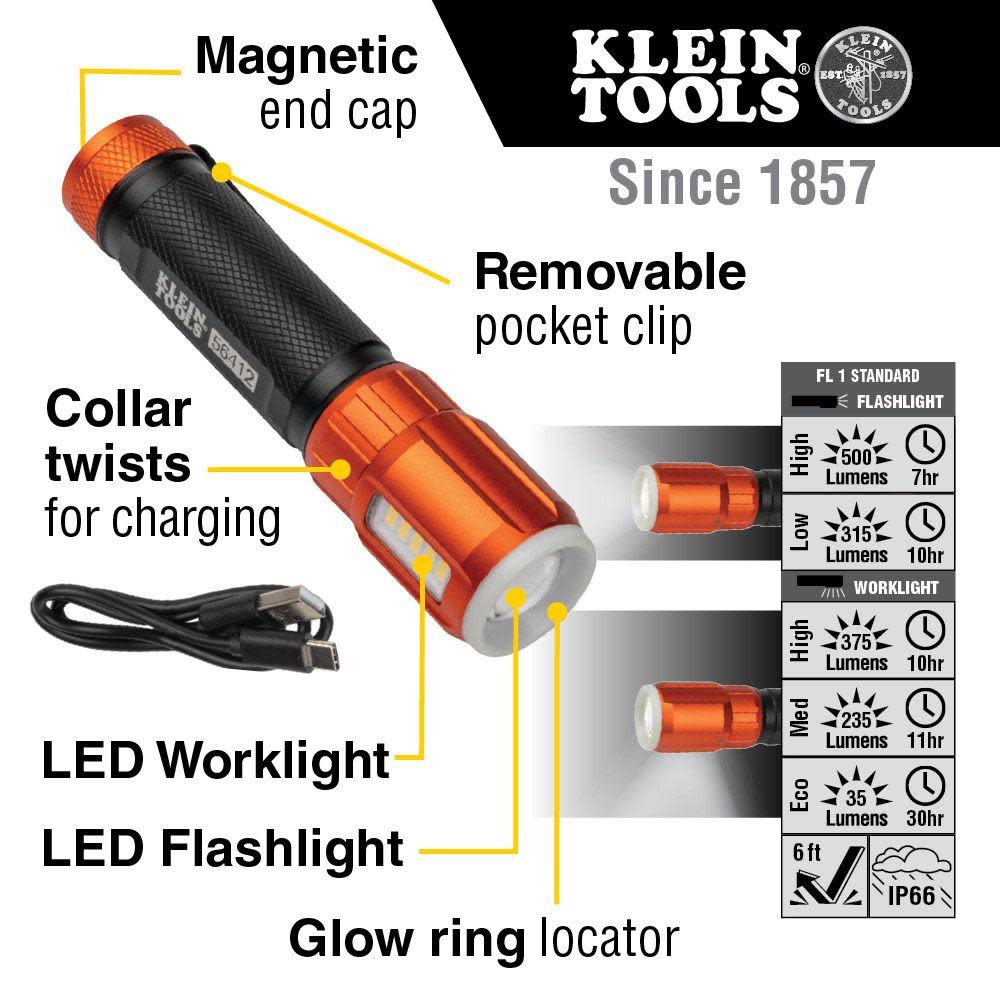 Klein Tools Flashlight with Worklight Rechargeable - Flockneti