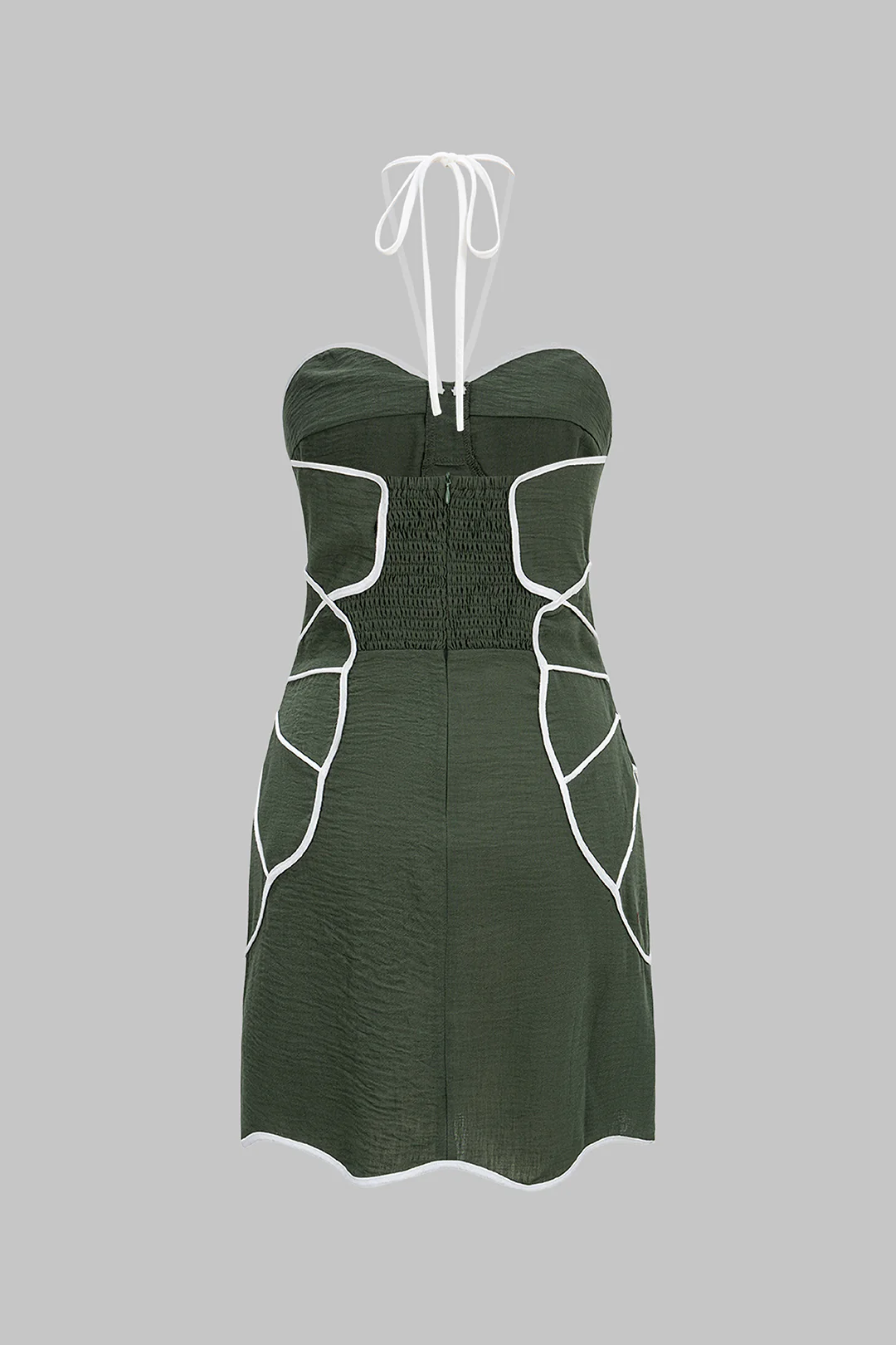 Contrast Halter Tie-Up Sleeveless Mini Dress - Flockneti