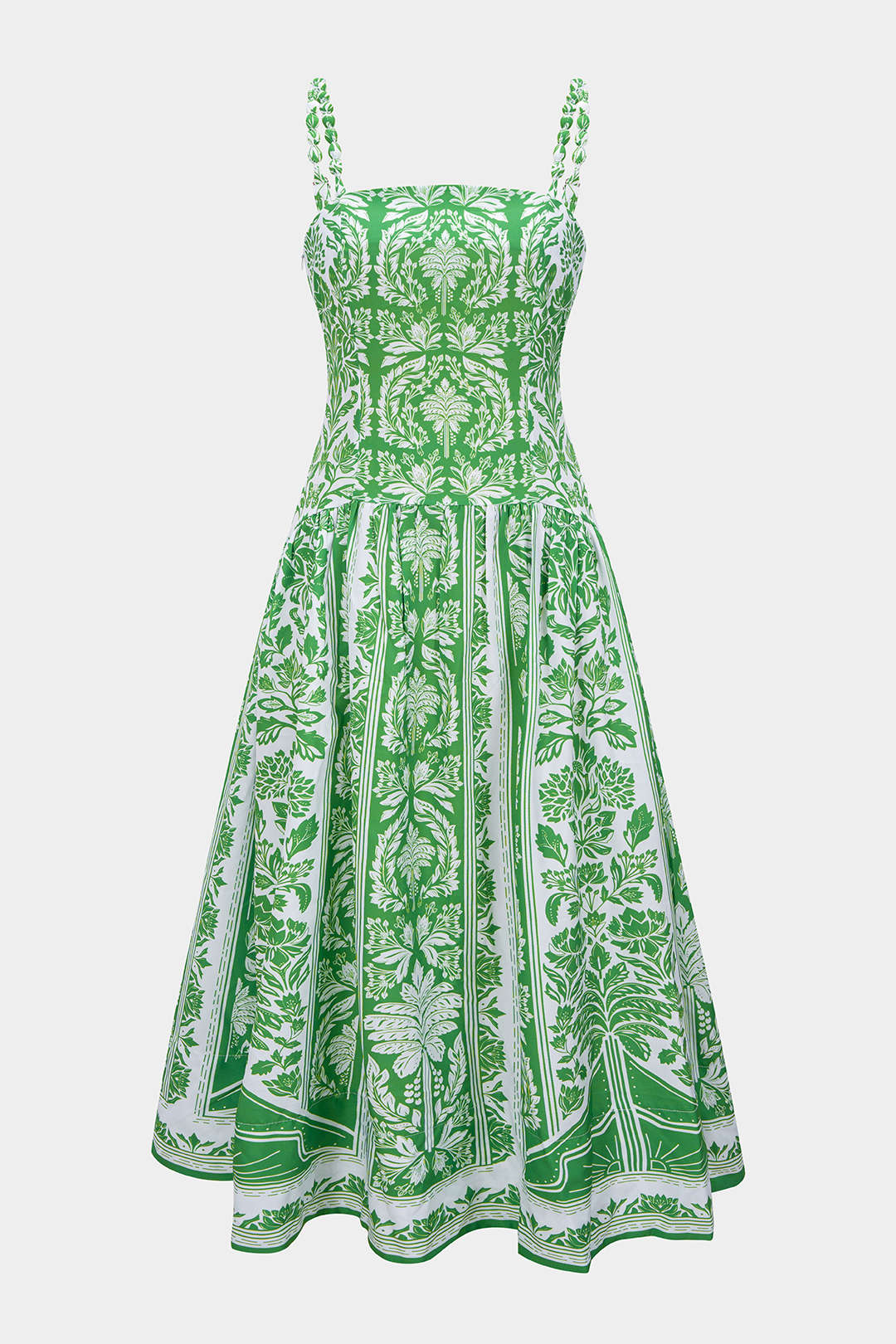 Leaves Print Ruched Sleeveless Maxi Dress - Flockneti