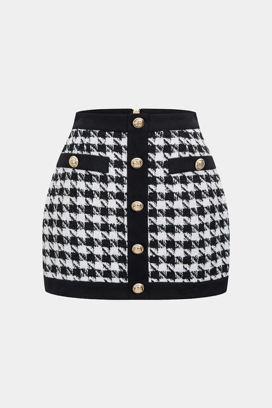 Houndstooth Print Button High Waist Skirt - Flockneti