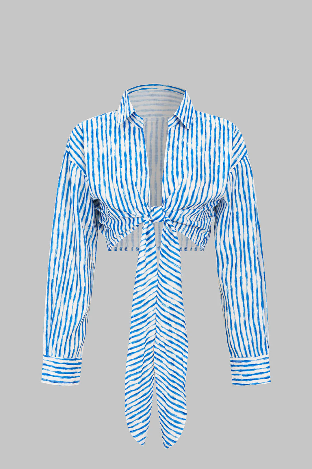 Stripes Print Button Tie Up Long Sleeve Shirt - Flockneti