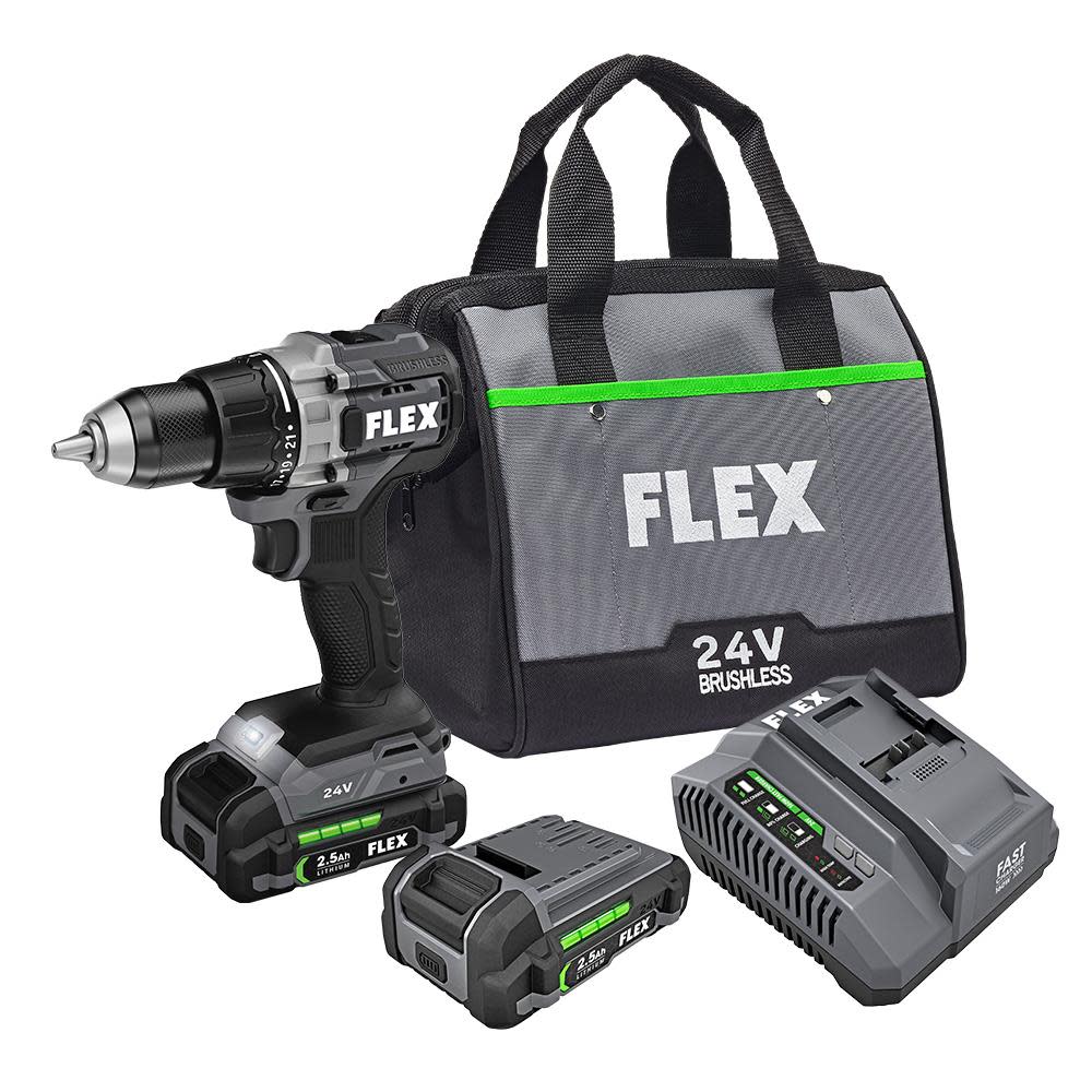 FLEX 24V Brushless 1/2-In. 2-Speed Drill Driver Kit - Flockneti