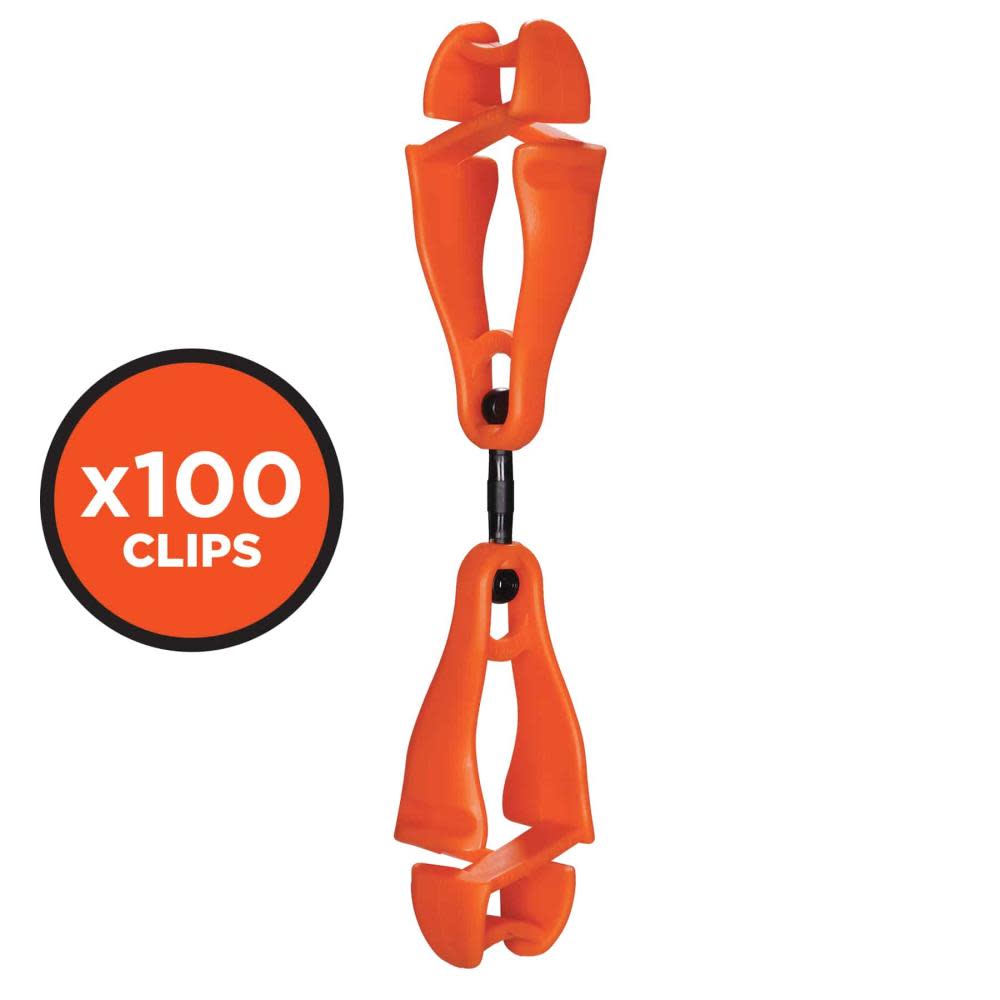 Ergodyne Squids 3420-BULK Swivel Glove Clip Holder Dual Clips Orange 100pk - Flockneti
