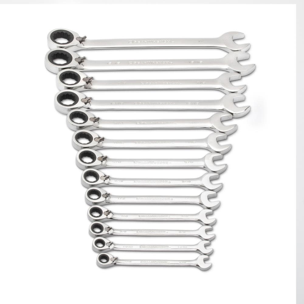 GEARWRENCH 13 Pc 72-Tooth 12 Point Reversible Ratcheting Combination SAE Wrench Set - Flockneti