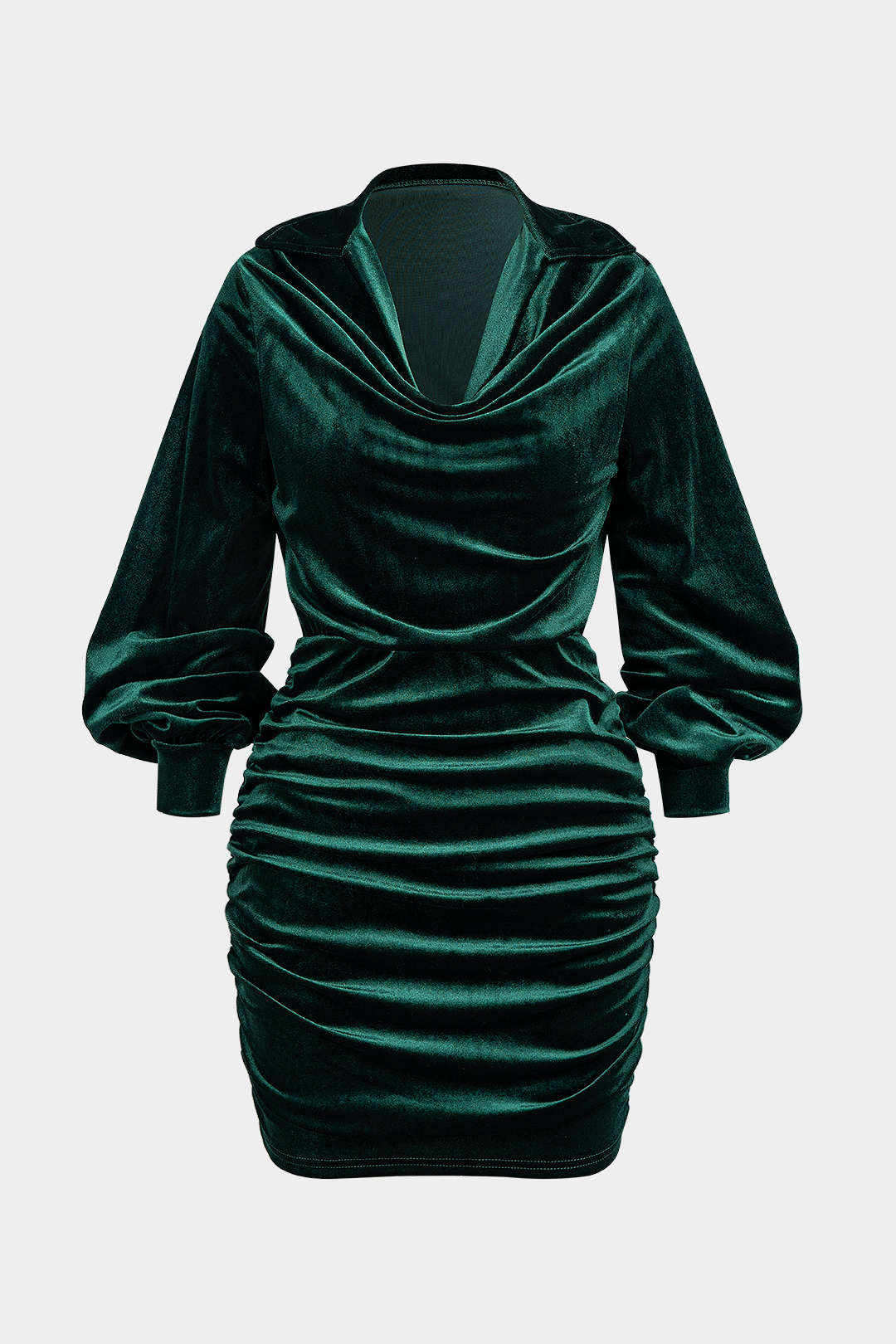 Draped Cowl Neck Velvet Long Sleeve Mini Dress - Flockneti