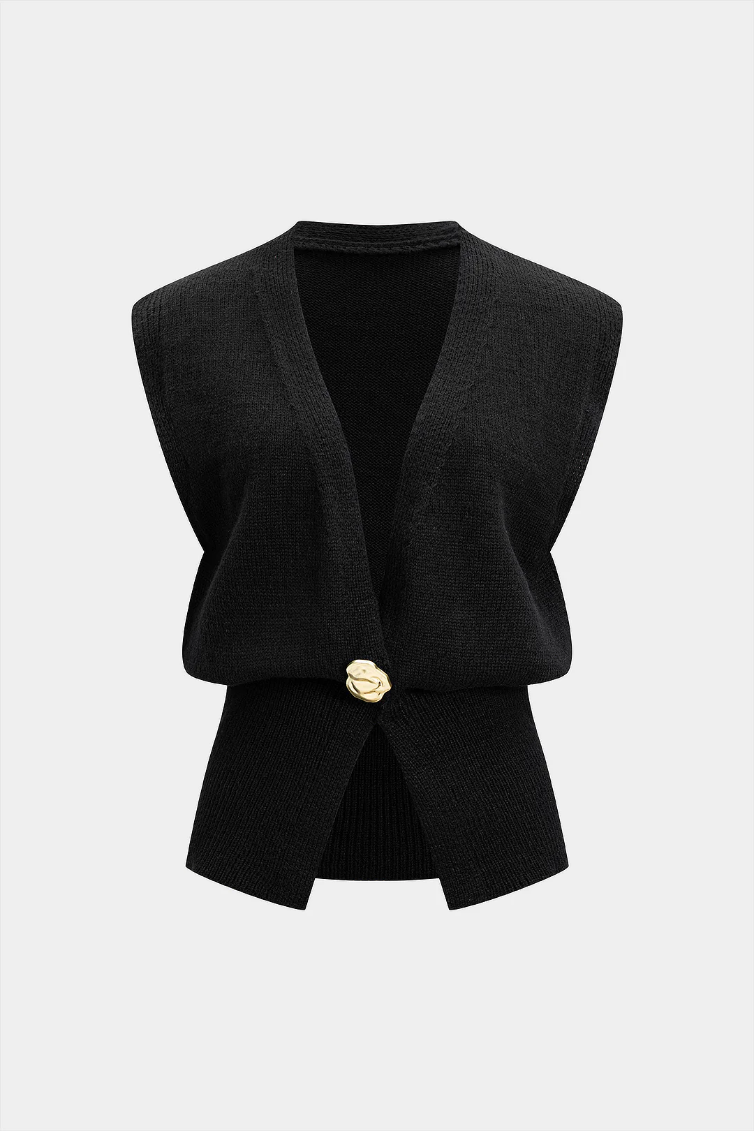 Knit Button V-Neck Vest - Flockneti