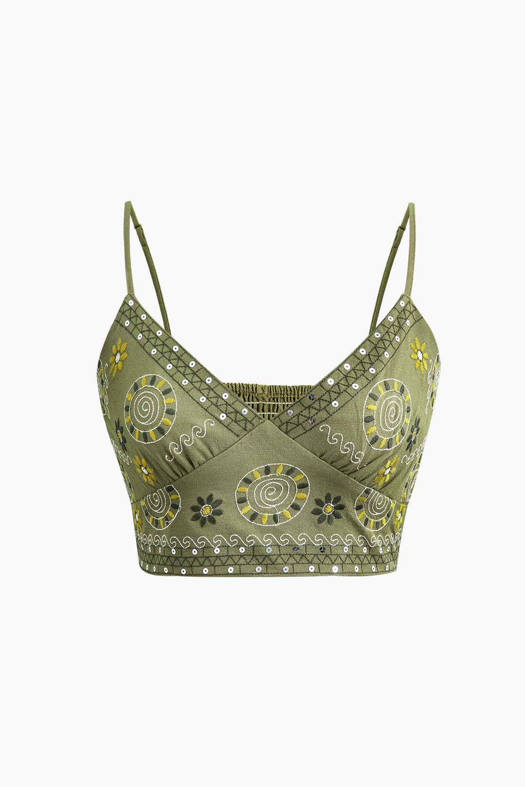 Embroidery Smocked V-Neck Slip Cami Top - Flockneti