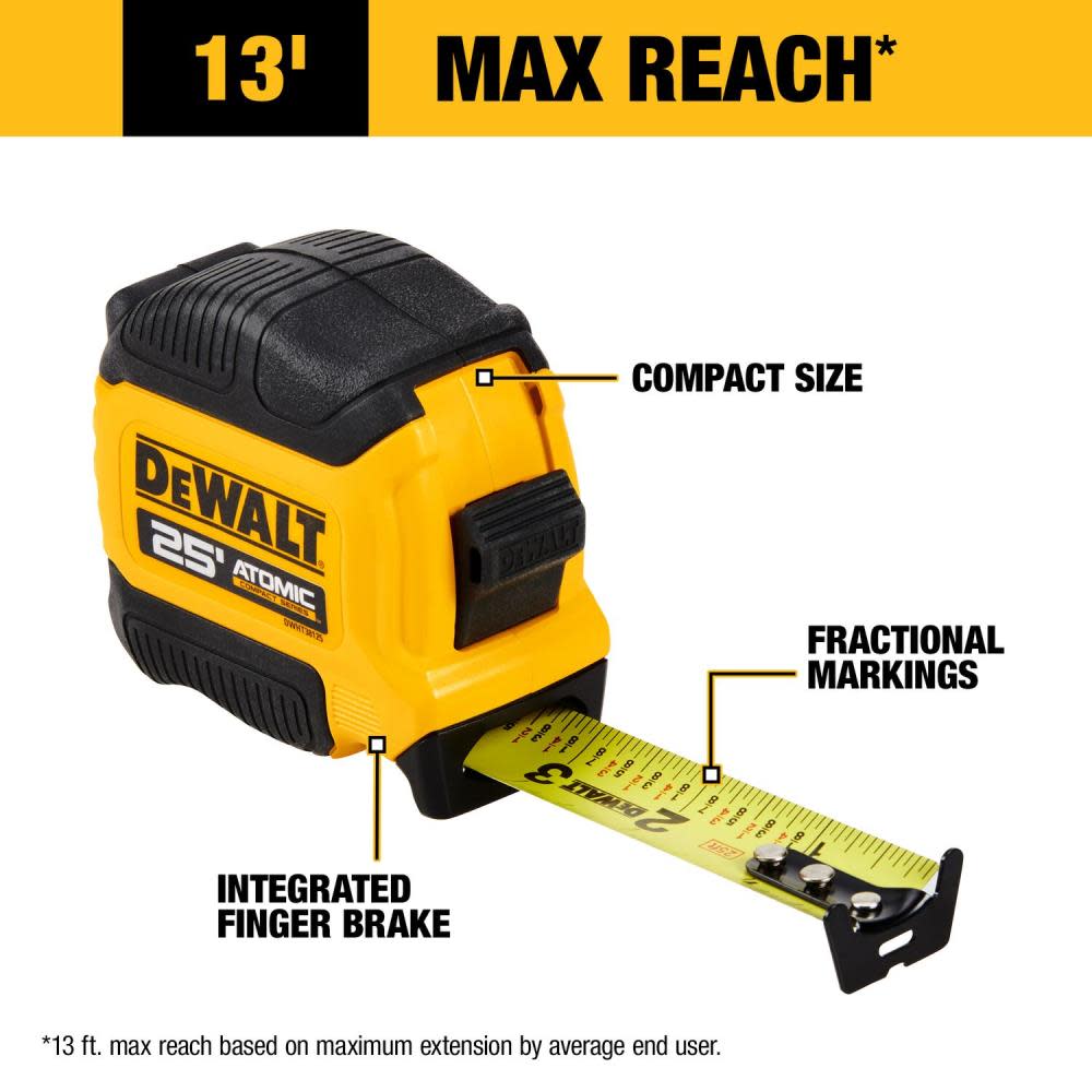 DEWALT ATOMIC Compact Series 25′ Tape Measure - Flockneti