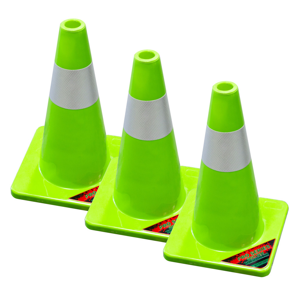 Green Touch Pro Series 18″ Safety Cone Neon Green 3pk - Flockneti