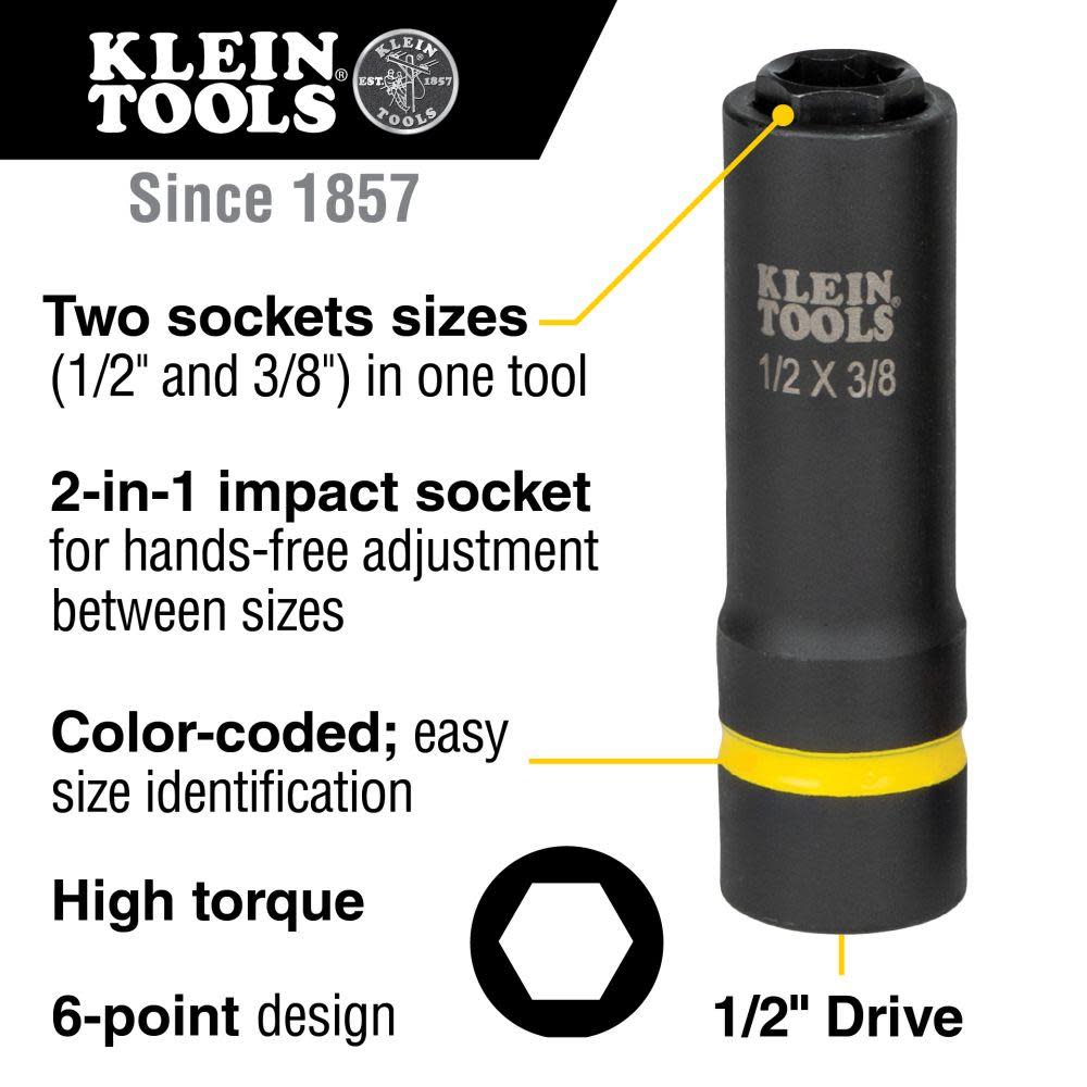 Klein Tools 2-in-1 Socket 1/2″ X 3/8″ 6 Pt - Flockneti