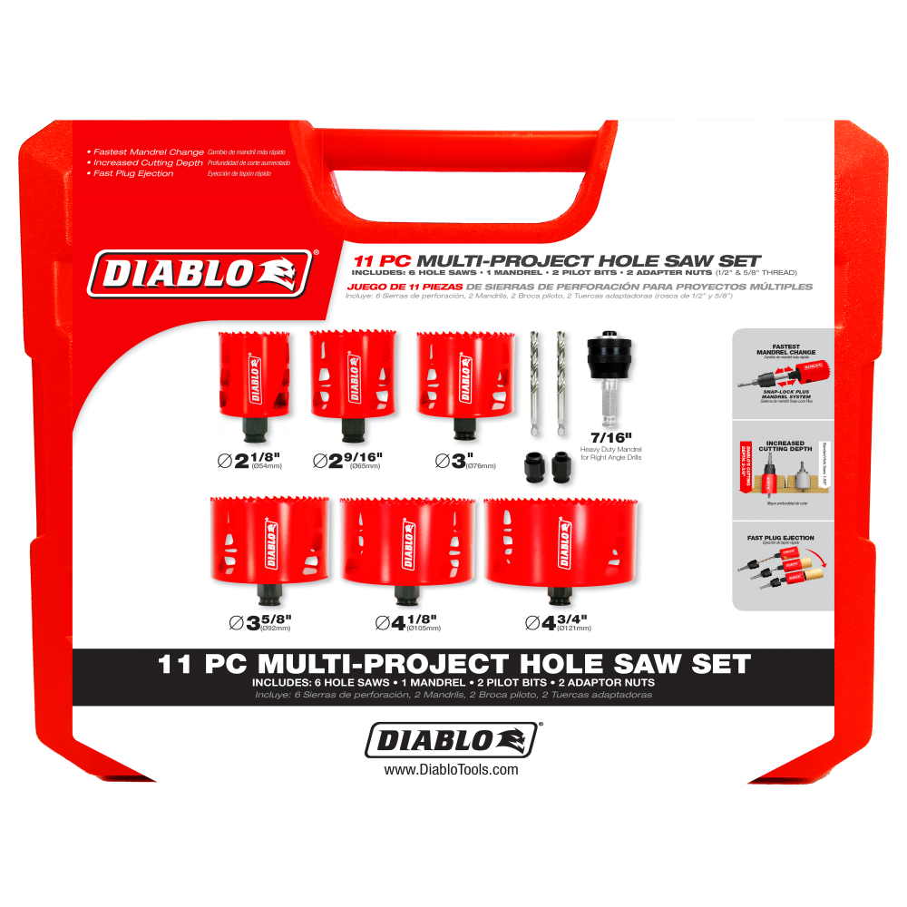 Diablo Tools 11 pc Multi-Project Bi-Metal Hole Saw Set - Flockneti