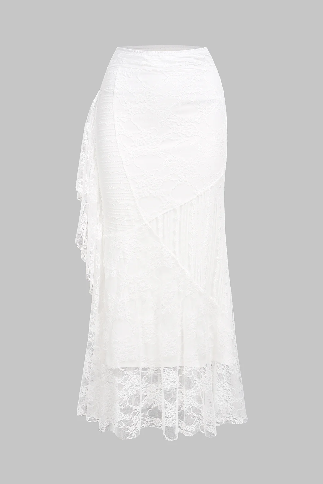 Solid Lace Patchwork Asymmetrical Skirt - Flockneti