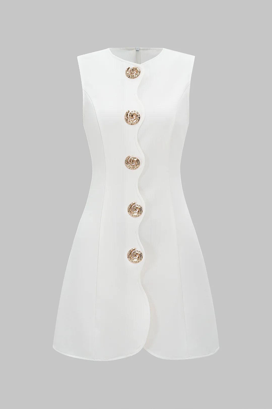 Metallic Button Sleeveless Zipper Mini Dress - Flockneti