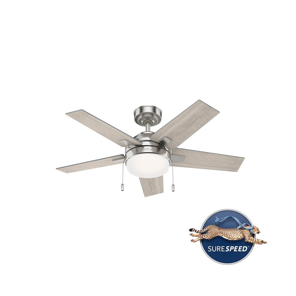Hunter Fan Barlett Ceiling Fan 44″ Brushed Nickel Light Gray Oak - Flockneti