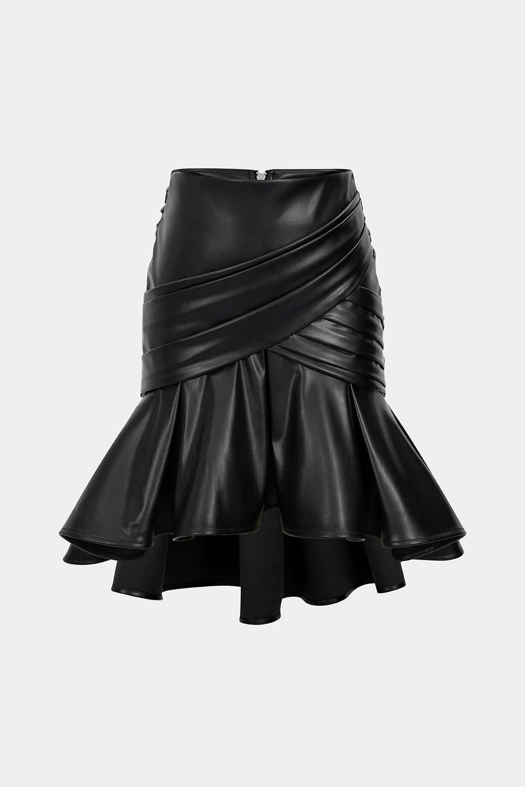 Faux Leather Ruffle Ruched Crossed Skirt - Flockneti