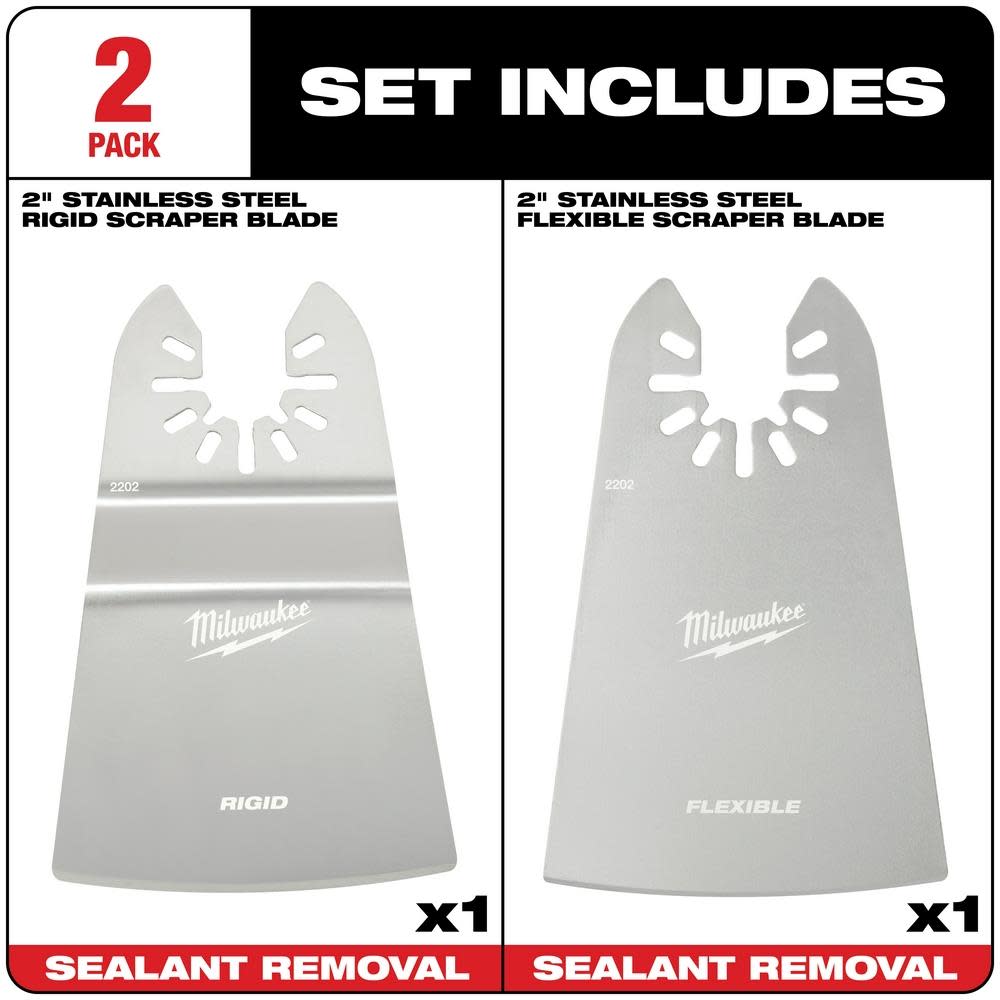 Milwaukee OPEN-LOK 2″ RIGID & 2″ FLEXIBLE SCRAPER VARIETY PACK 2PC - Flockneti