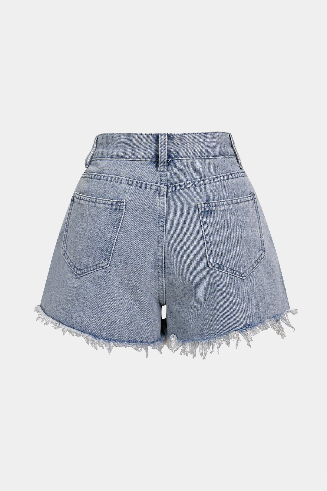 Denim Ripped Rhinestone Asymmetrical Shorts - Flockneti