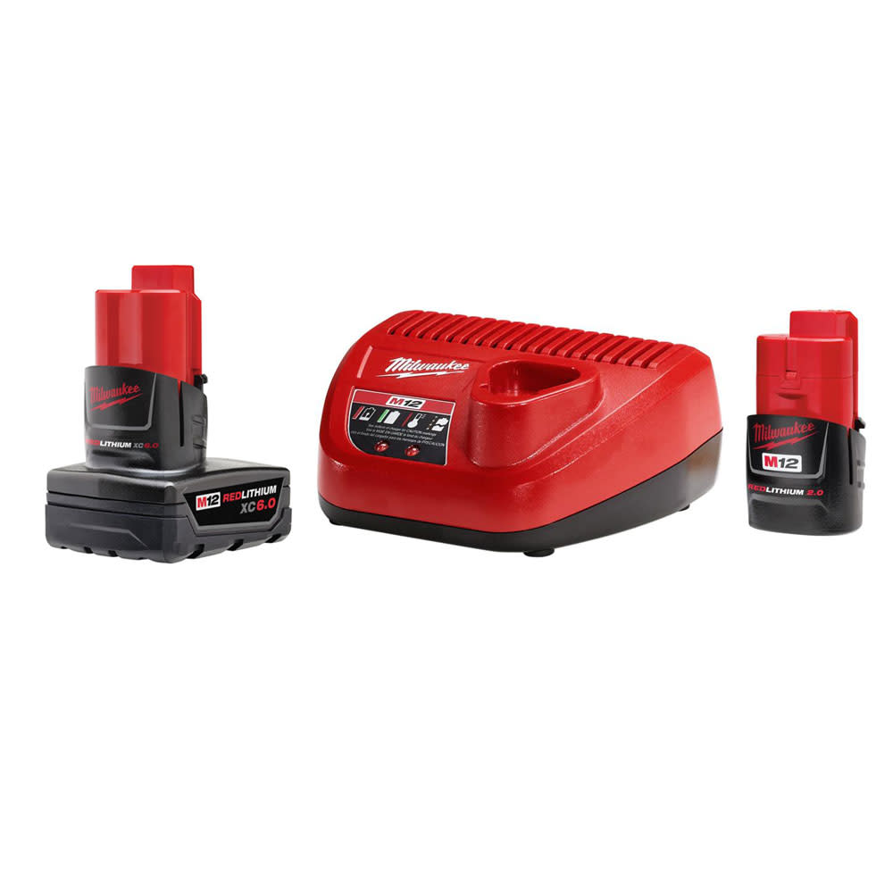 Milwaukee M12 REDLITHIUM XC6.0/2.0Ah Battery and Charger Starter Kit - Flockneti
