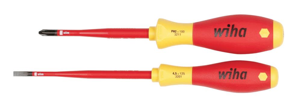 Wiha Insulated SlimLine Slotted & Phillips Screwdriver Set 2 Piece - Flockneti