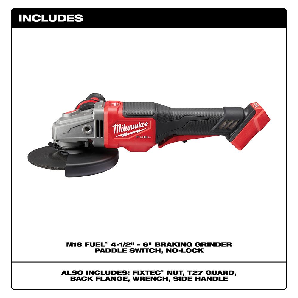 Milwaukee M18 FUEL 4-1/2 in.-6 in. No Lock Braking Grinder with Paddle Switch - Flockneti