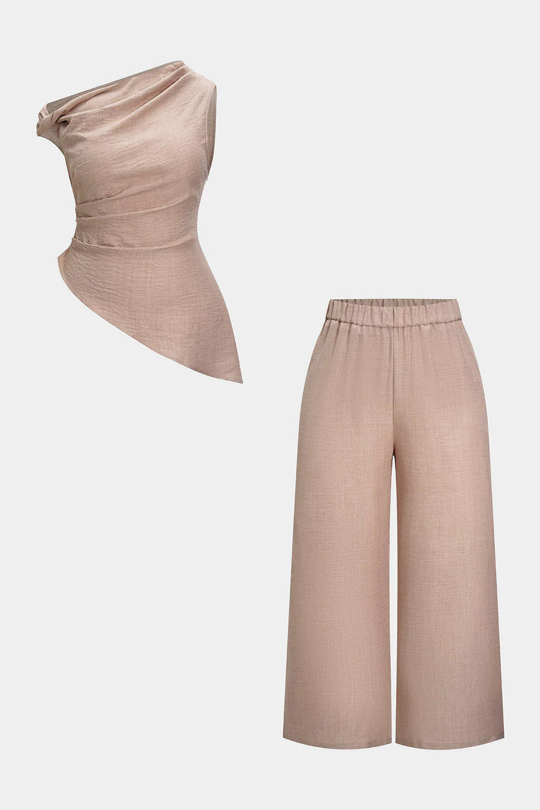 Plus Size Asymmetrical Ruched Trousers Set - Flockneti