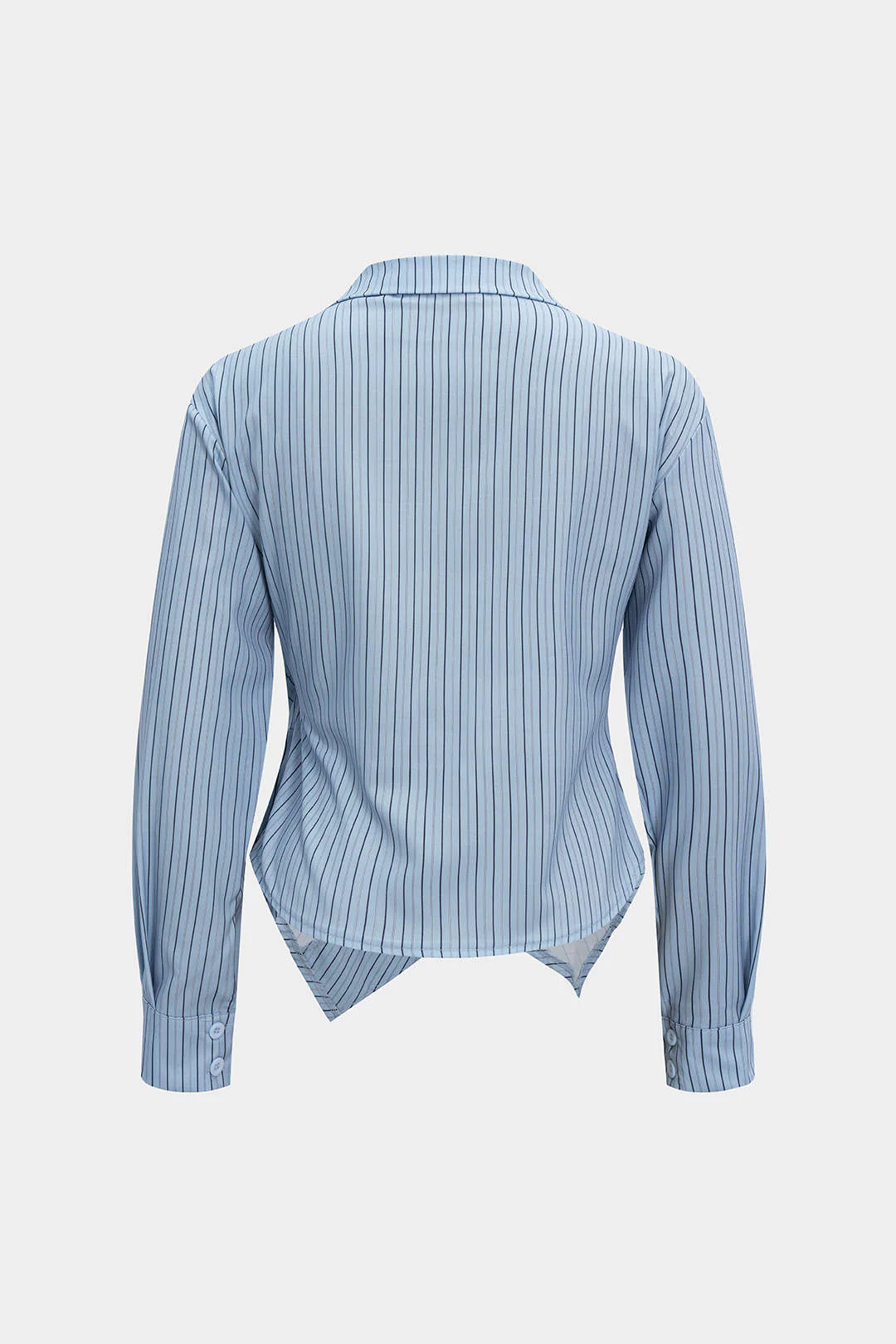 Plus Size Stripes Print Button Asymmetrical Long-Sleeve Shirt - Flockneti