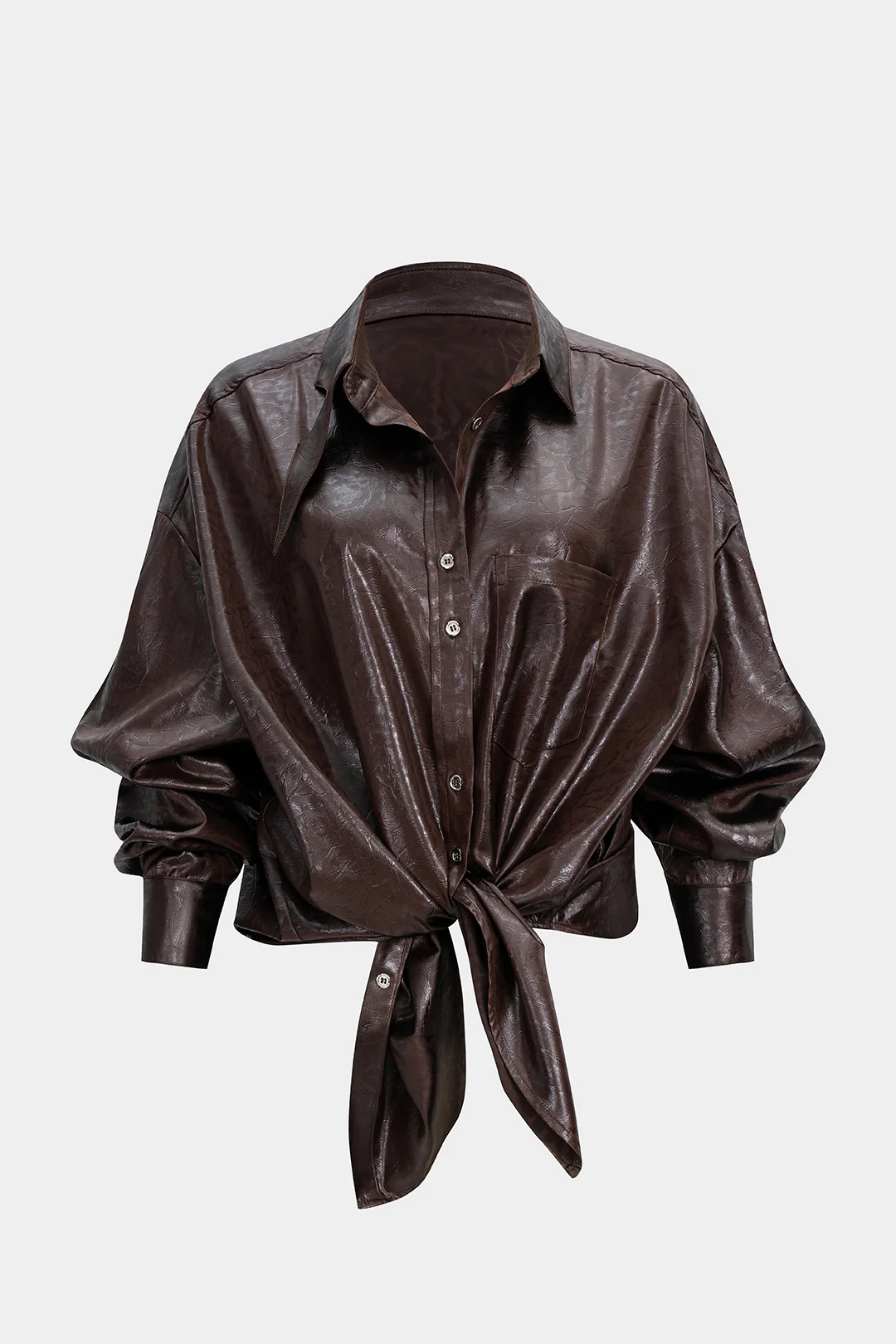 Faux Leather Button Long-Sleeve Shirt - Flockneti