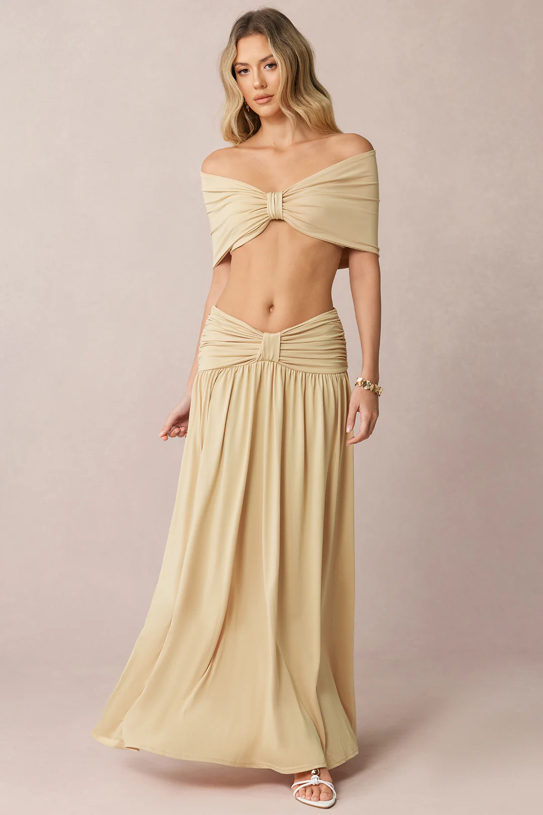 Ruched Off-Shoulde Top And Skirt Set - Flockneti