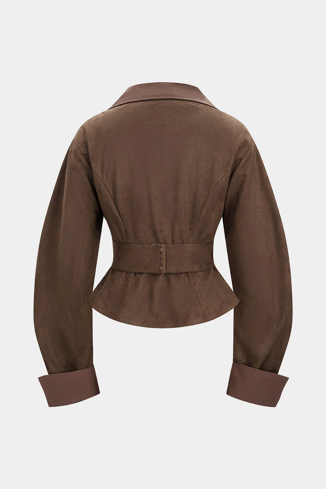Suede Patchwork Notched Lapel Button Jacket - Flockneti