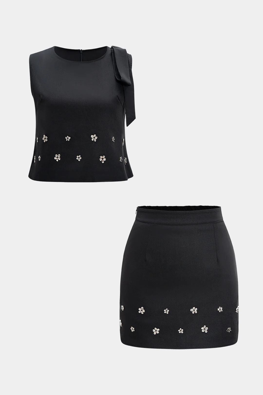Metallic Decor Tank Top Sleeveless And High-Waisted Mini Skirt Set - Flockneti