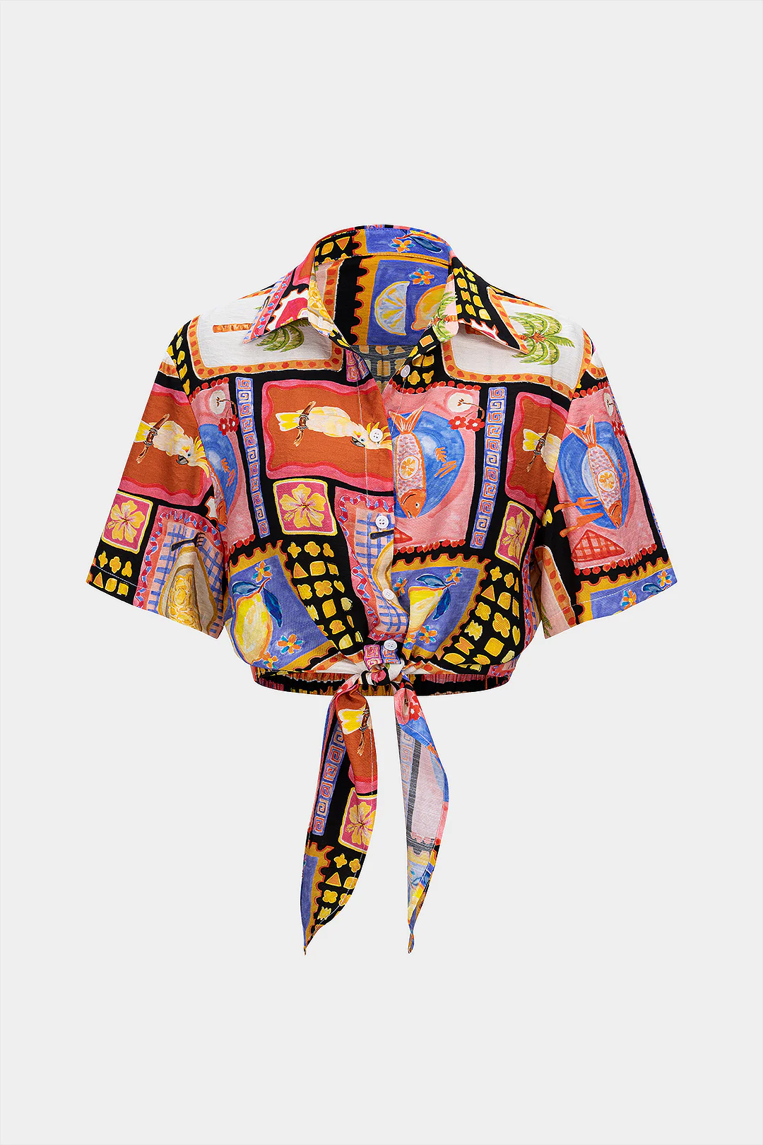 Artistic Print Strappy Short Sleeeve Top - Flockneti
