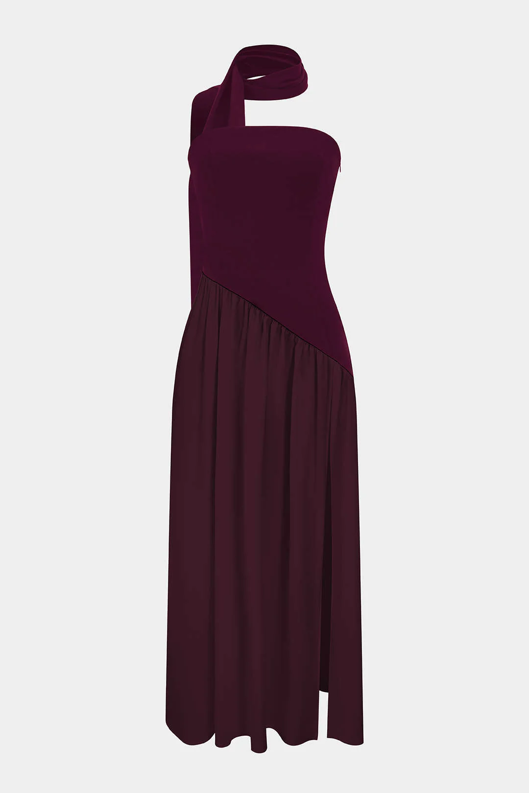 Contrast Satin Ruched Slit Strapless Maxi Dress - Flockneti