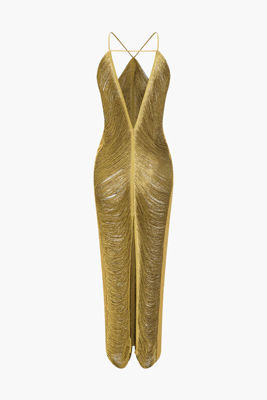 Solid Fringe Cut Out Slit Midi Dress - Flockneti