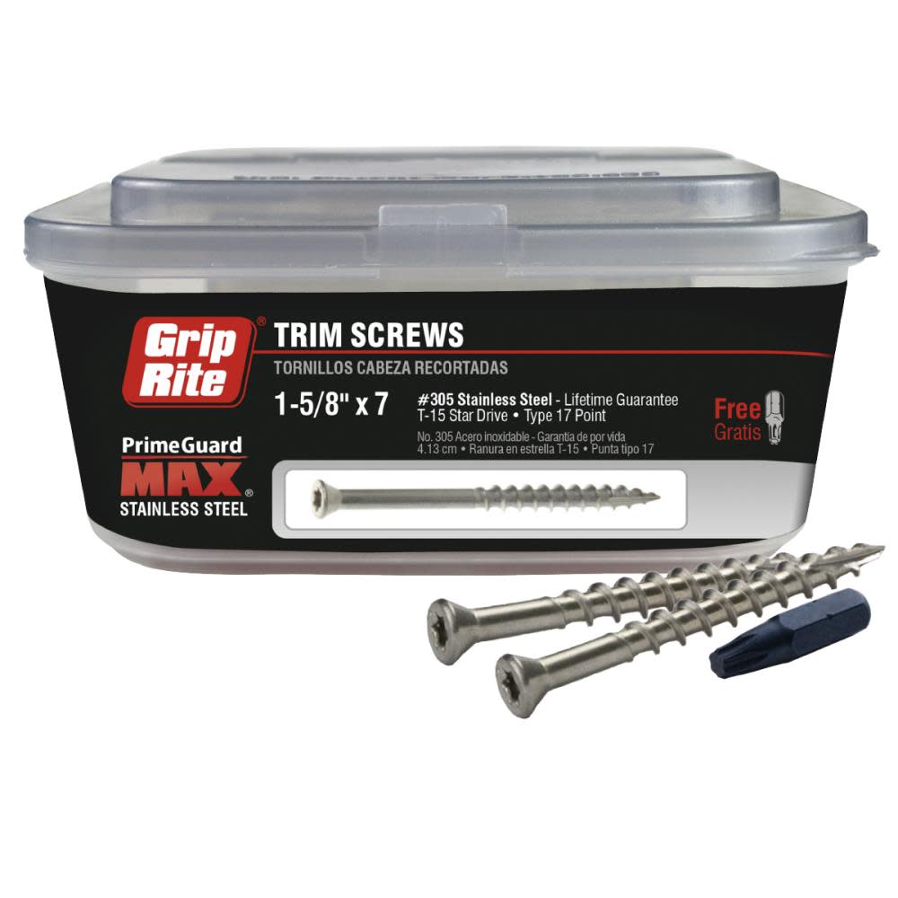 Grip Rite Grip Rit Screws #7 x 1.625″ Countersinking-Head Stainless Steel Star-Drive Deck 1lb Box - Flockneti