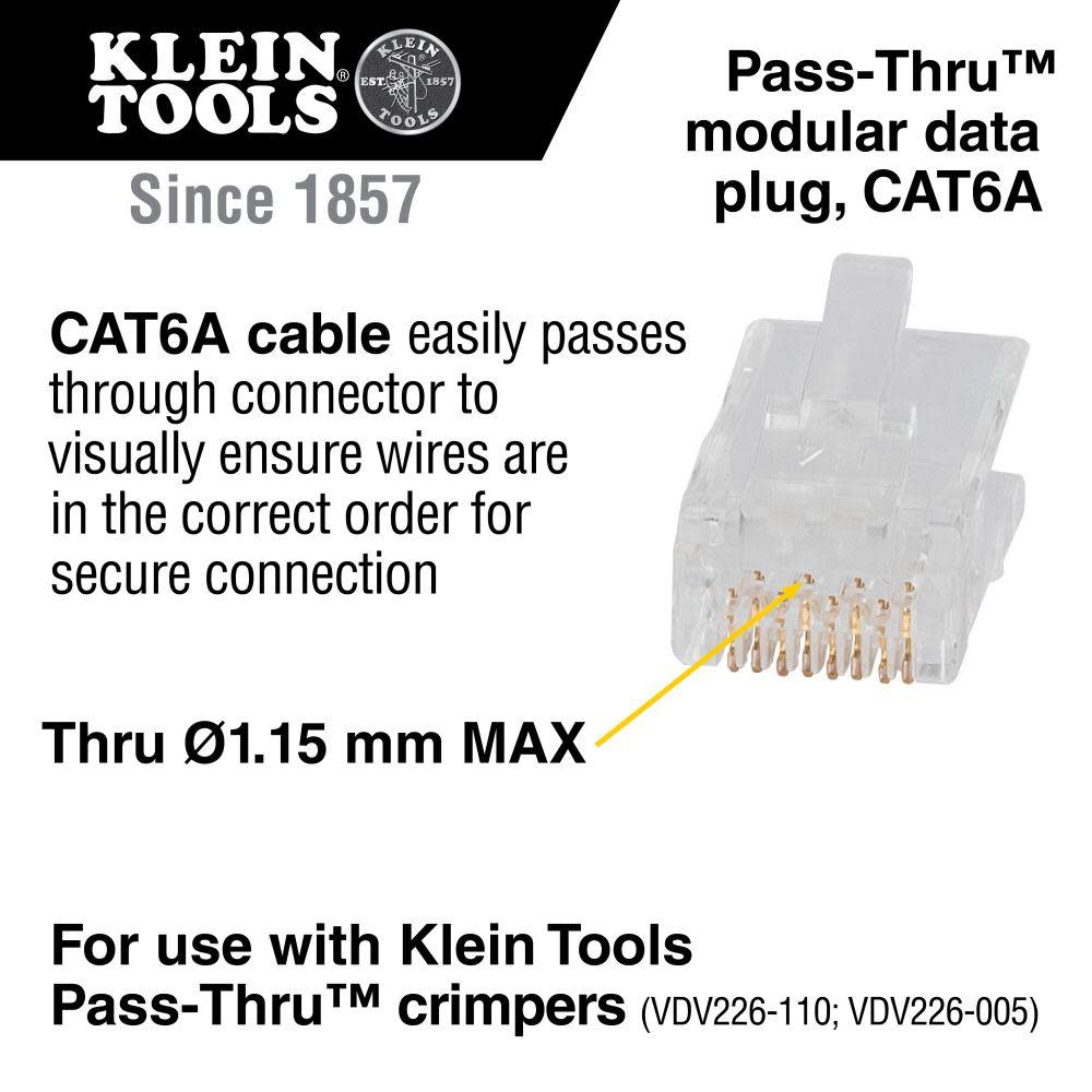Klein Tools RJ45 CAT6A UTP Pass Thru Plug 200pk - Flockneti