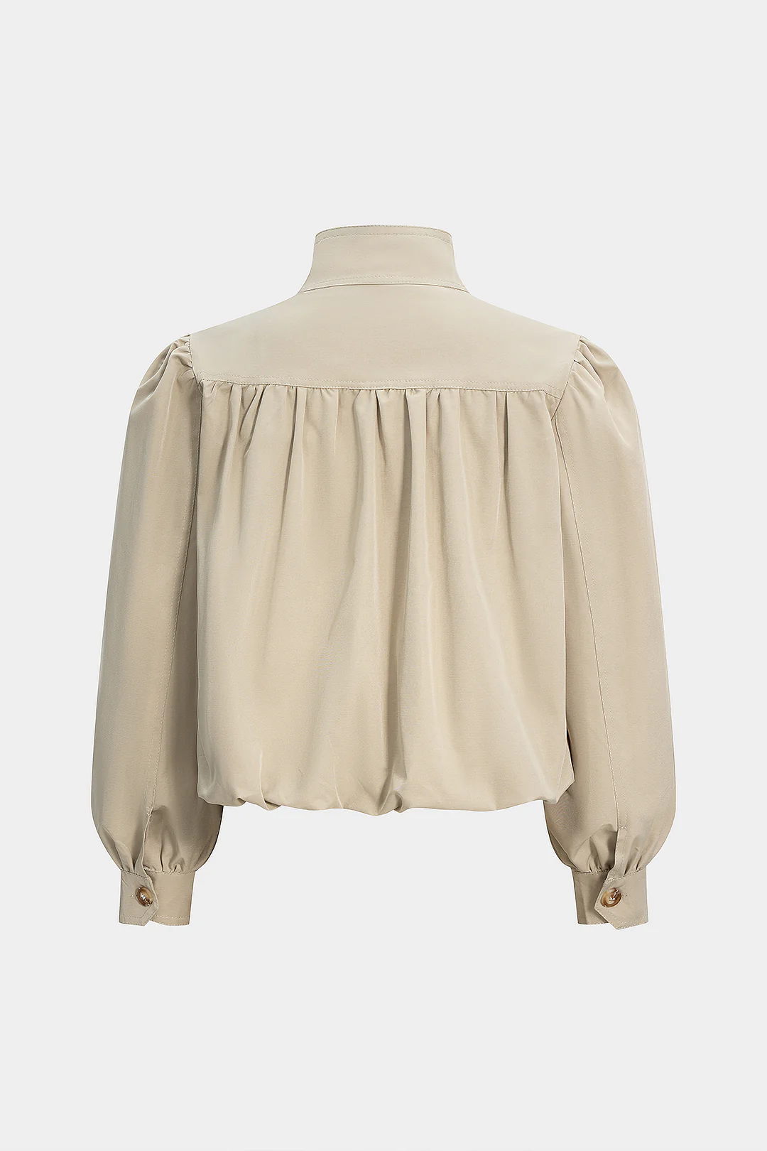 Stand Collar Ruched Shoulder Pad Jacket - Flockneti