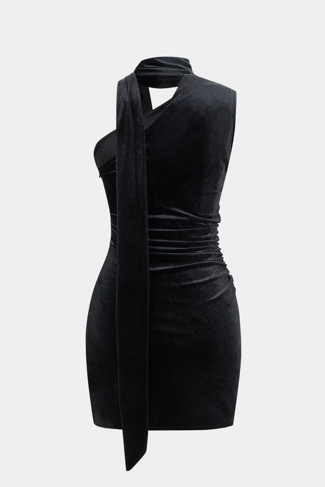 Velvet Ruched Scarf Sleeveless Mini Dress - Flockneti