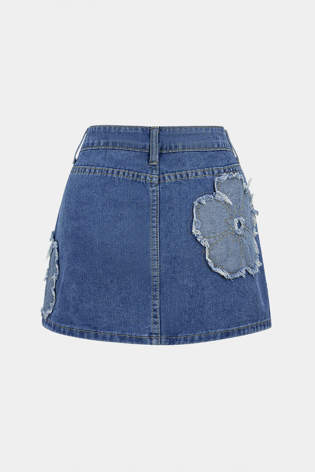 Denim Flower Applique High Waist Skirt - Flockneti