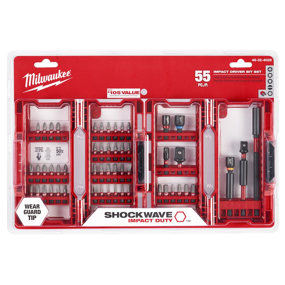 Milwaukee SHOCKWAVE Right Angle Adapter and 55pc Impact Drill and Drive Set Bundle - Flockneti