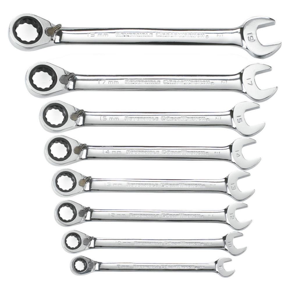 GEARWRENCH 8 Piece 12 Point Reversible Ratcheting Combination Wrench Set Metric - Flockneti